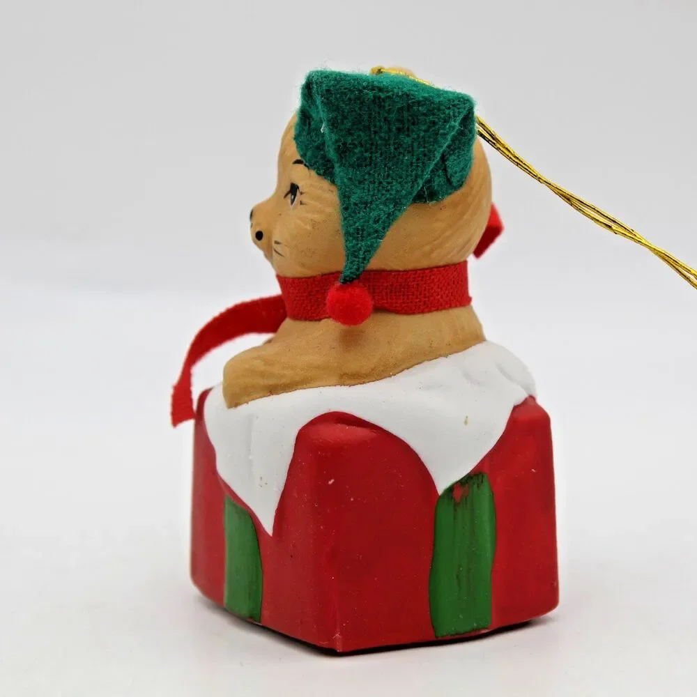 Holly Bells Porcelain Kitty Cat Bell Ornament Vintage 1986 Original Box a